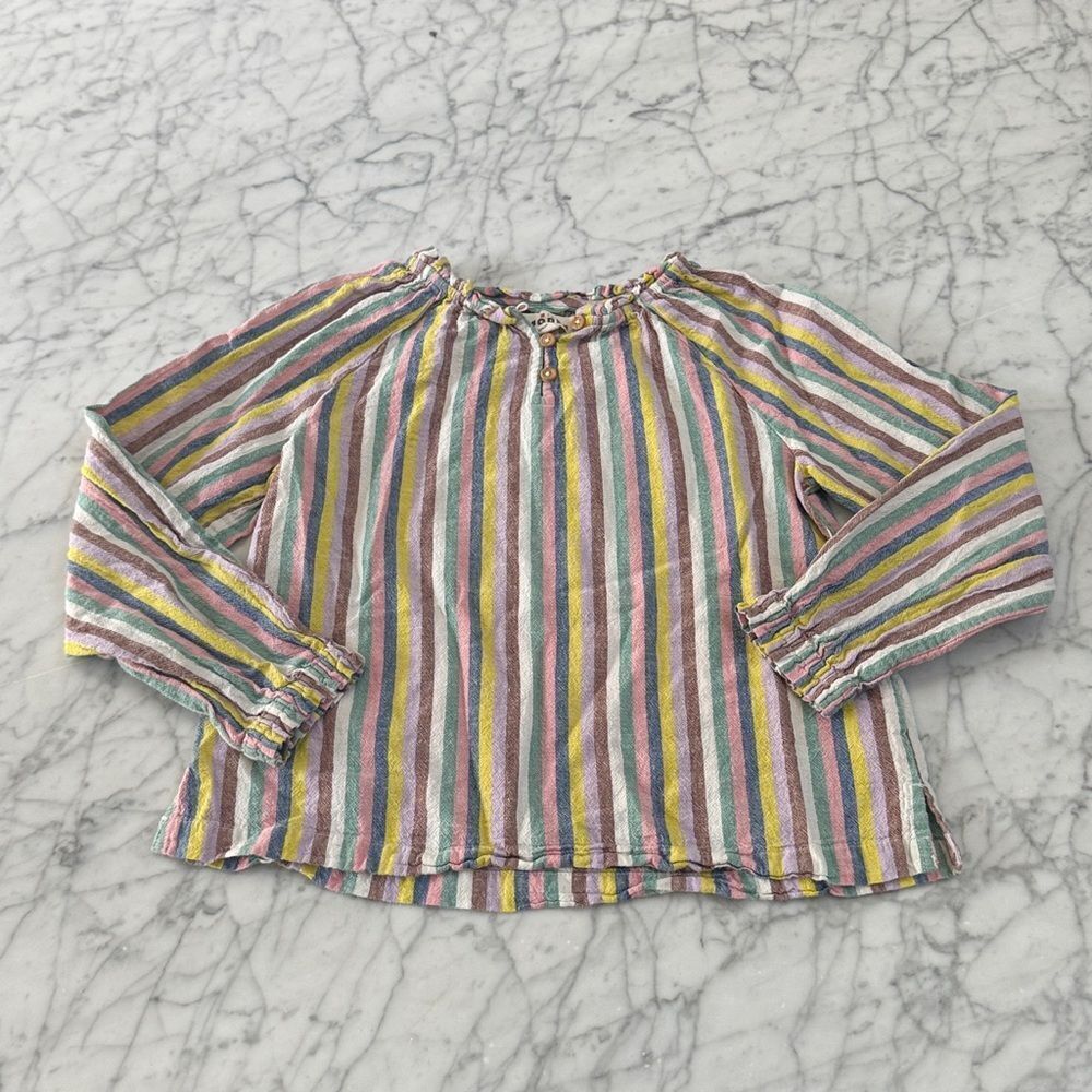 Mini Boden Girls' Linen-Blend Peasant Top Pastel Stripes Sz 7/8Y